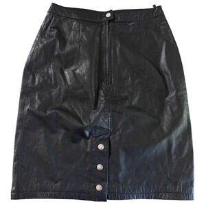 Global Identity Vintage Black 100% Leather Pencil Skirt Size 11/12 80s Grunge